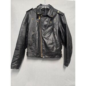 Mens Black Leather Motorcycle Jacket Asymmetrical Zip Lace Up 42